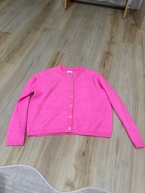 Women’s Hot Pink Crewneck Button Cardigan Sweater